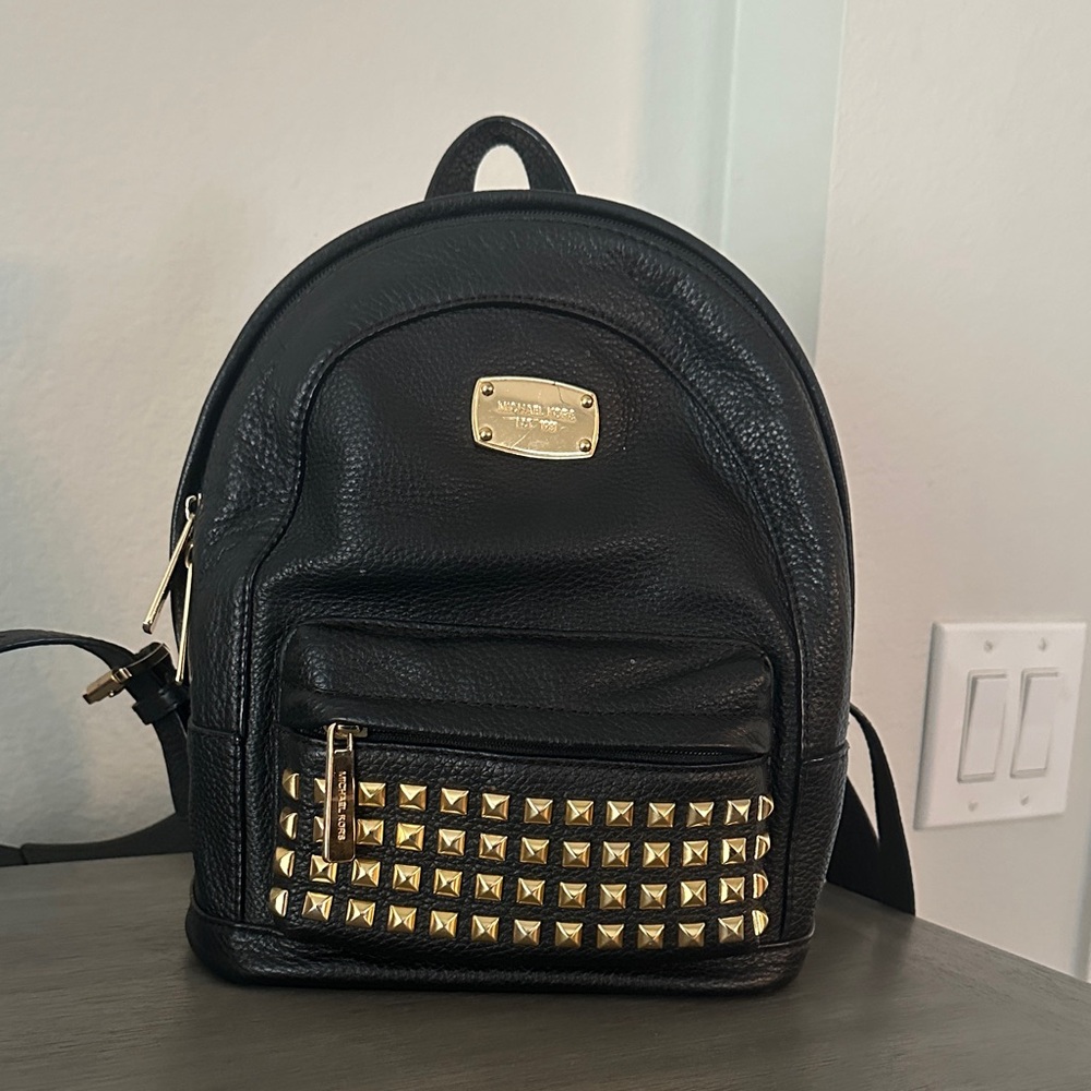 Michael Kors Black Leather Backpack with Gold Studs